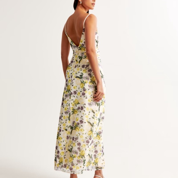 Abercrombie and Fitch Cream Floral Mesh Twist Wrap Maxi Dress Medium NWT - Picture 4 of 10